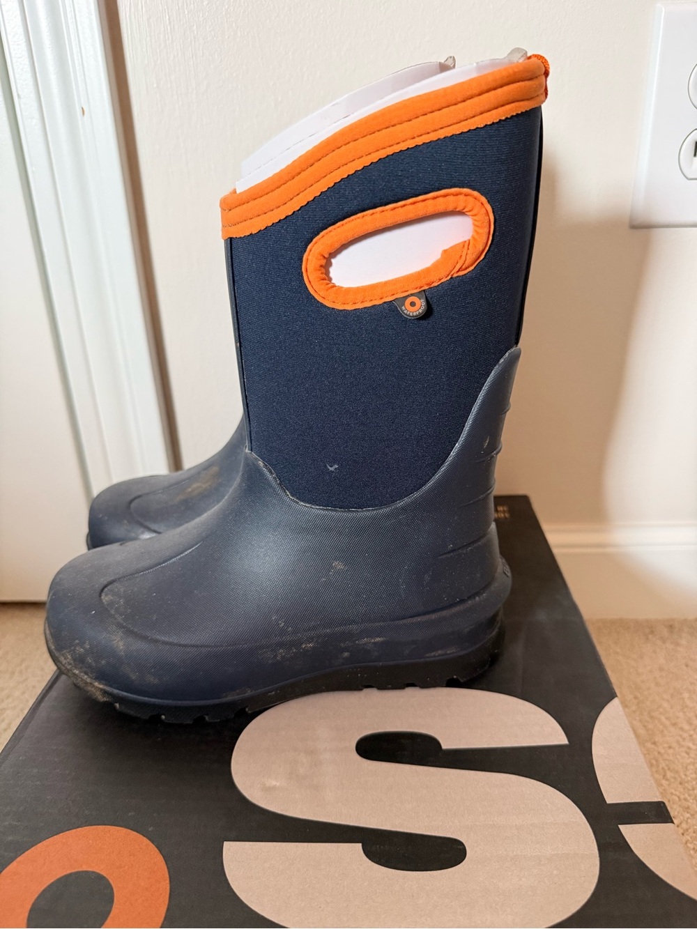 Bogs Kids Navy Rain Boots with Orange Trim